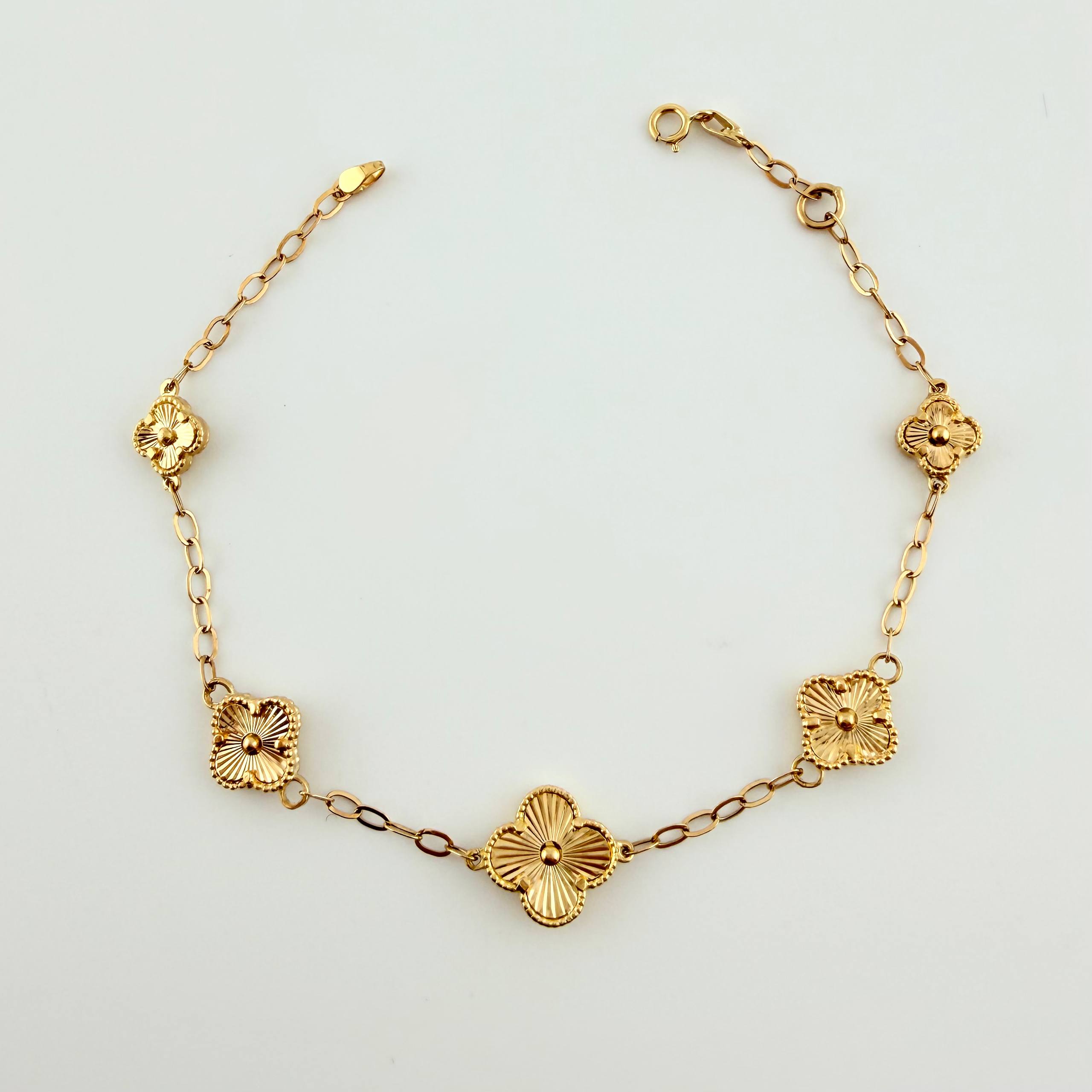 Pulso Trebol Diamantado 5.1gr / 7 3/4 in / 11.3mm Oro Amarillo Nac.Esp. 18K