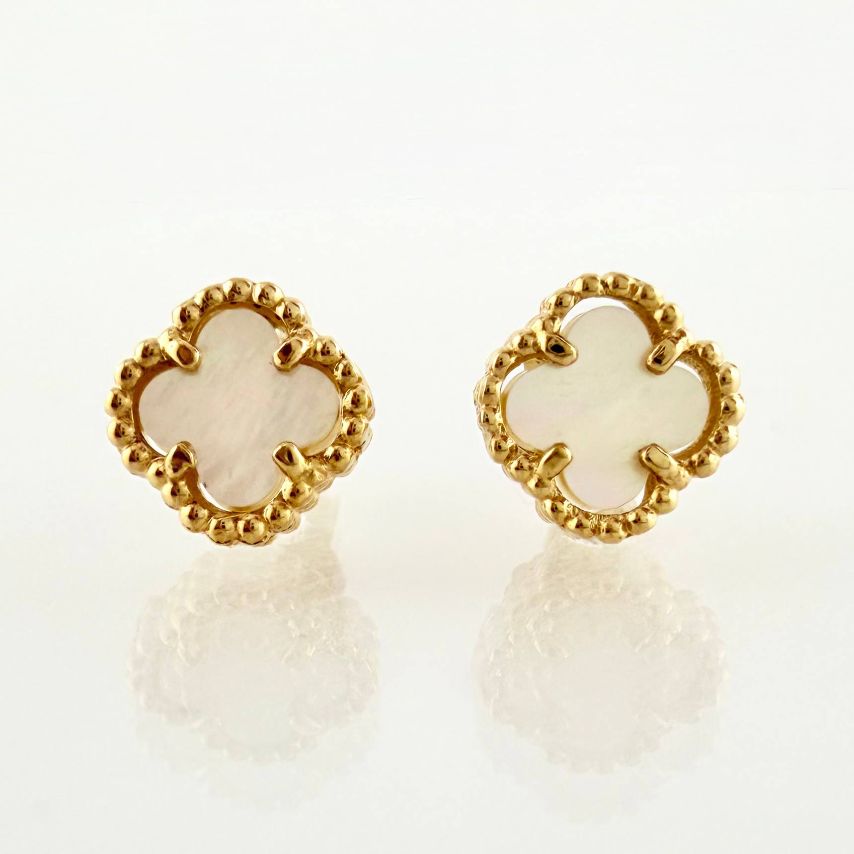 Clover Stud Earrings White 1.95gr / 7mm Yellow Gold Nac.Esp. 18K