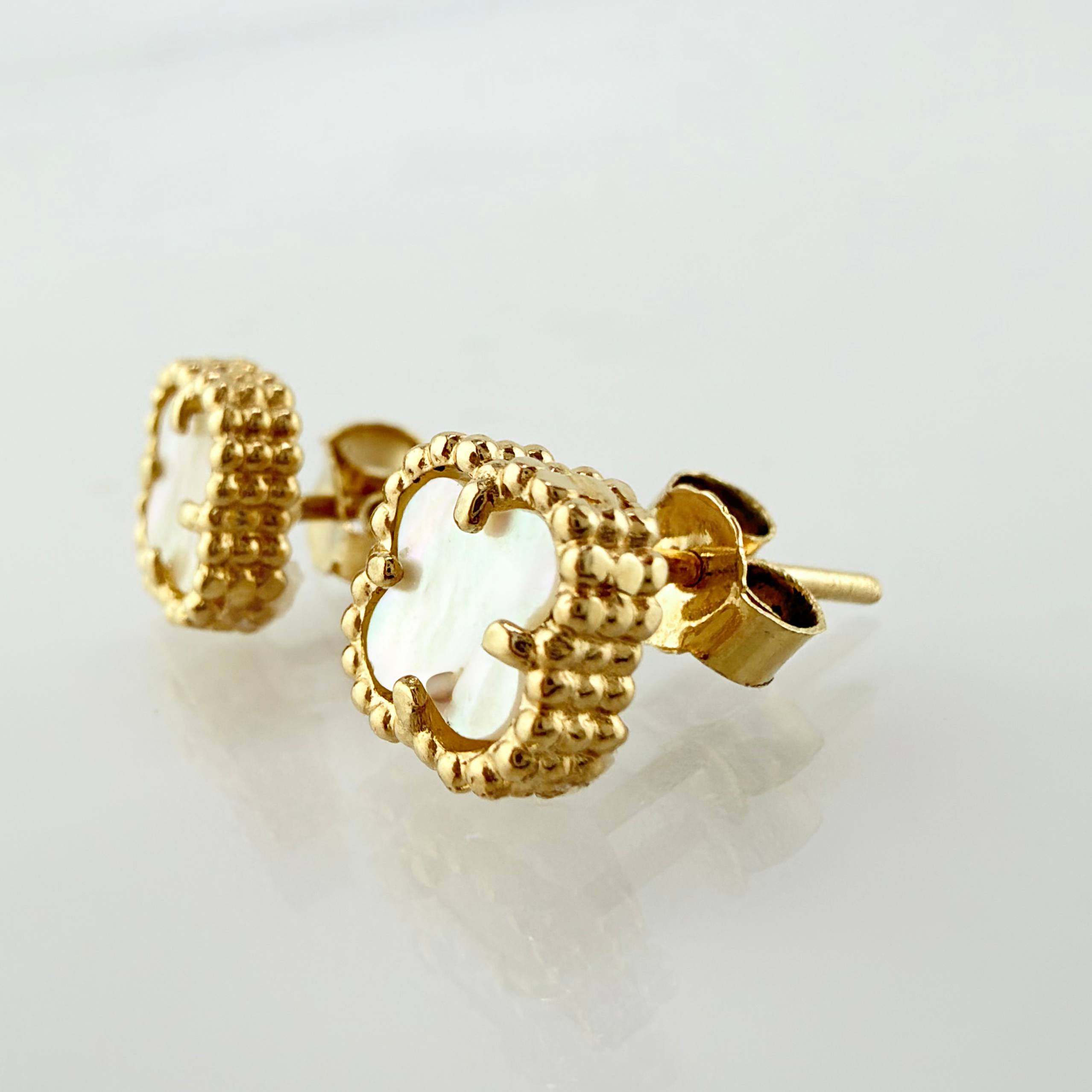 Clover Stud Earrings White 1.95gr / 7mm Yellow Gold Nac.Esp. 18K