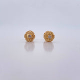 Stud Earrings Flower 0.6gr / White Zircon Yellow Gold 18K $