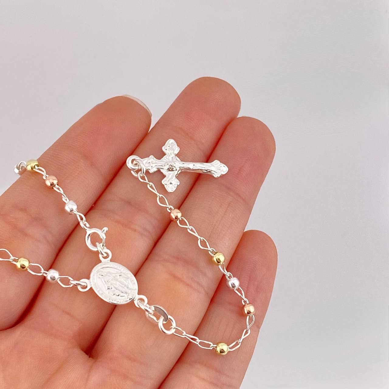 Miraculous Virgin Rosary 7.55g / 18 in / 3mm Silver Vermeil 925