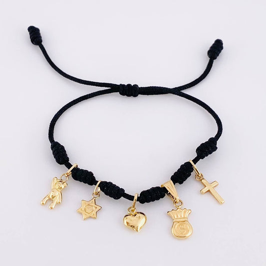 Pulsera Tejida Negra Oro Amarillo 18K