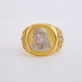 Christ Face Signet Ring 7.45g / T11 3/4 Two-Tone Yellow White Gold 18K