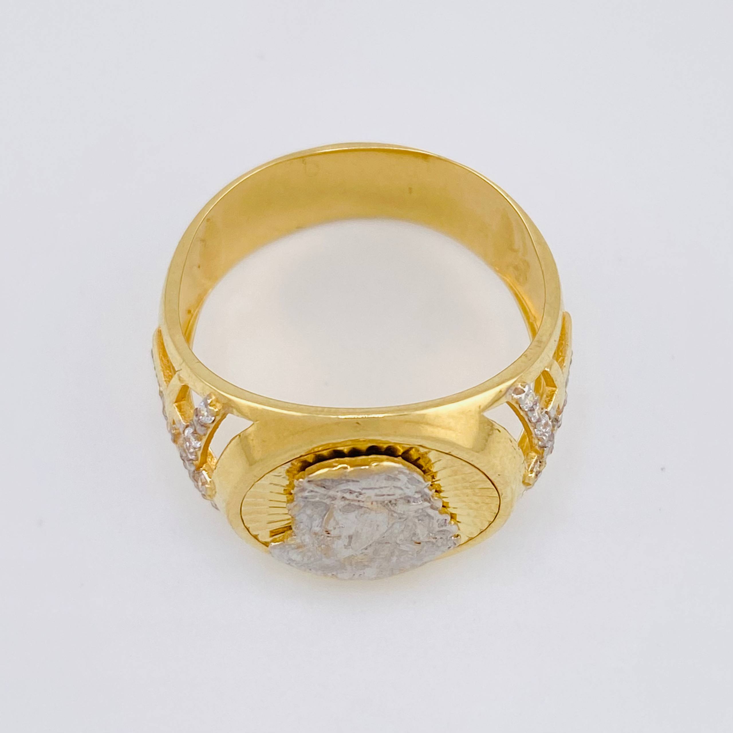 Christ Face Signet Ring 7.45g / T11 3/4 Two-Tone Yellow White Gold 18K