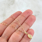 Set Cadena y Dije Mini Flor Espejo + Virgen Milagrosa  0.75gr / Oro Amarillo 18K