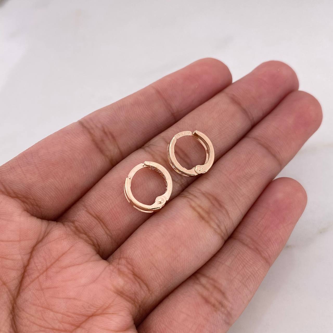 Candongas Carril Doble 1.05gr / 1cm / Circones Blancos Oro Rosa 18K #