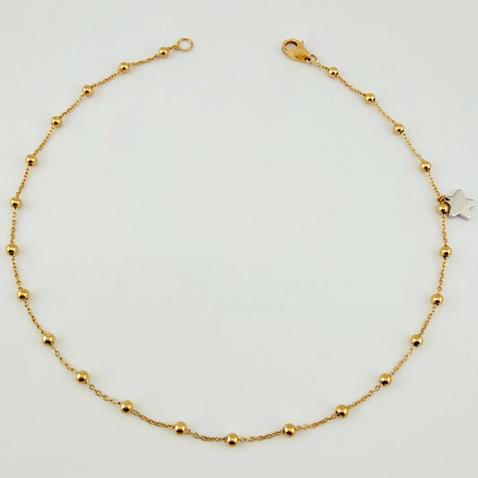 Tobillera Aro Seguido Dije Estrella 2.45gr / 9 3/4 in / 2.3mm Dos Oros Amarillo Blanco +4 18K