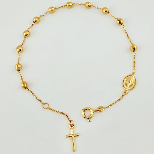 Pulso Denario Virgen Milagrosa Cruz 3.25gr / 8 1/4 in / 3.8mm Oro Amarillo +4 18K