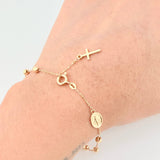 Pulso Denario Virgen Milagrosa Cruz 3.25gr / 8 1/4 in / 3.8mm Oro Amarillo +4 18K