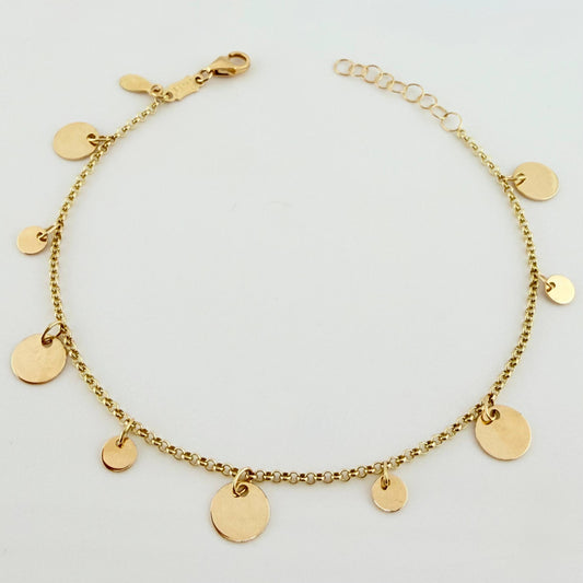 Pulso Roll On Placas Circulares 2.75gr / 7 1/4 in / 1.5mm Oro Amarillo +4 18K