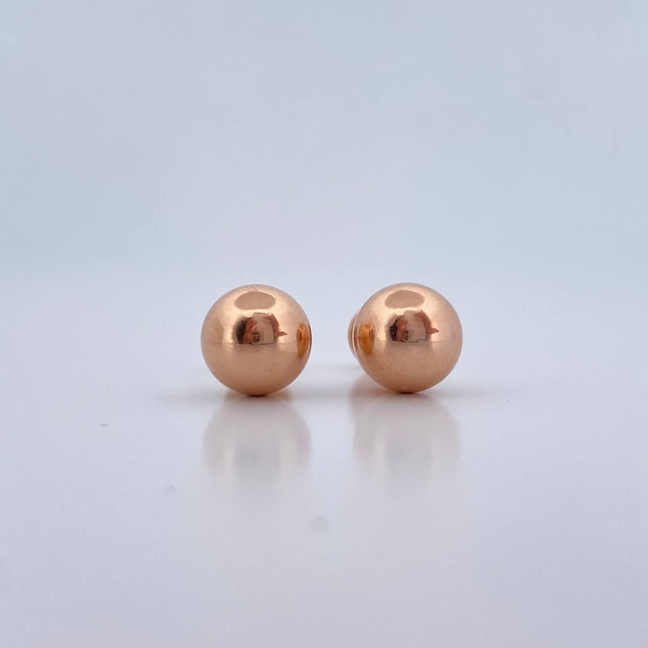 Stud Earrings Bead 0.8gr / 8mm Polished 18K Rose Gold &