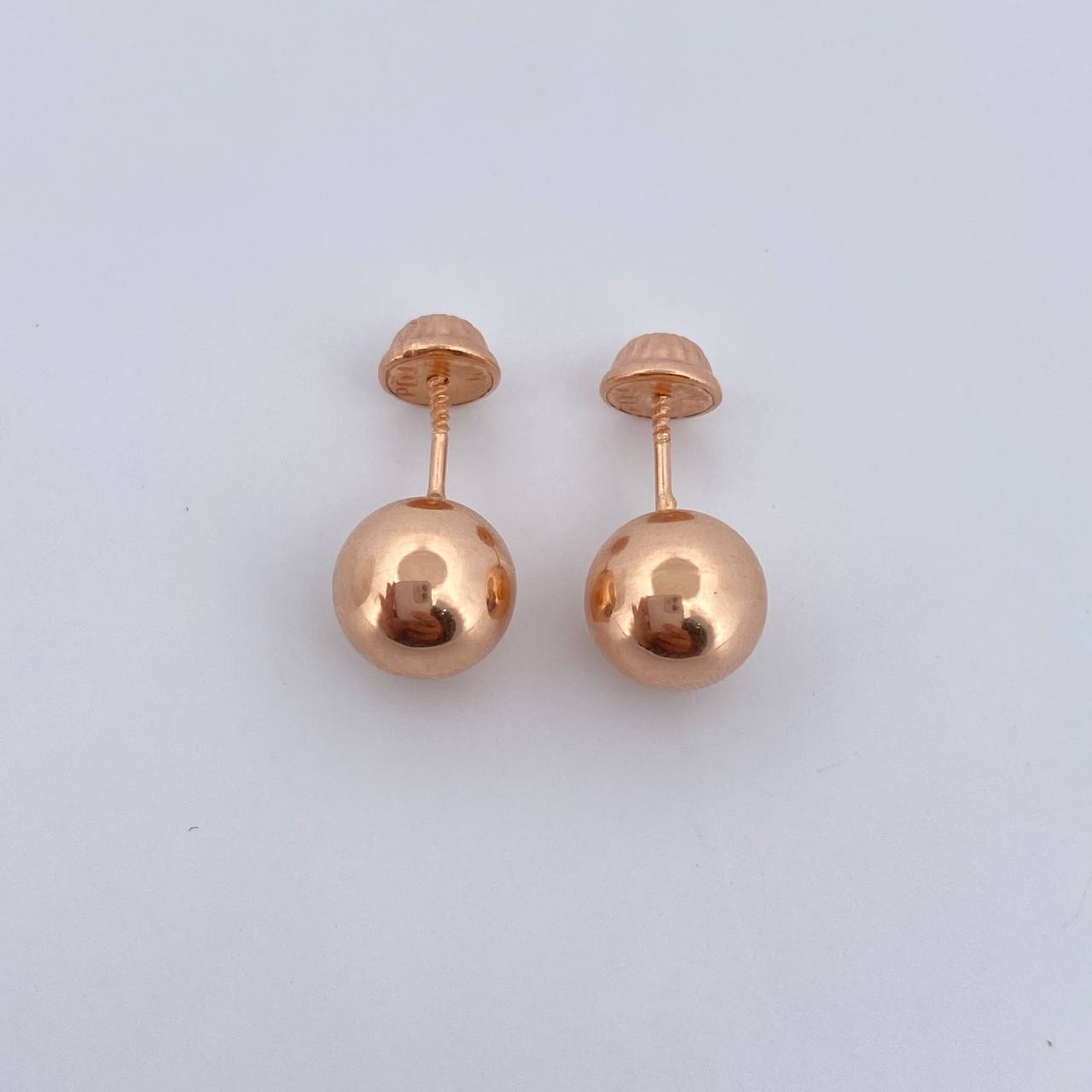 Stud Earrings Bead 0.85gr / 8mm Polished 18K Rose Gold &