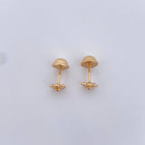 Stud Earrings Flower 0.6gr / White Zircons Green 18K Yellow Gold $