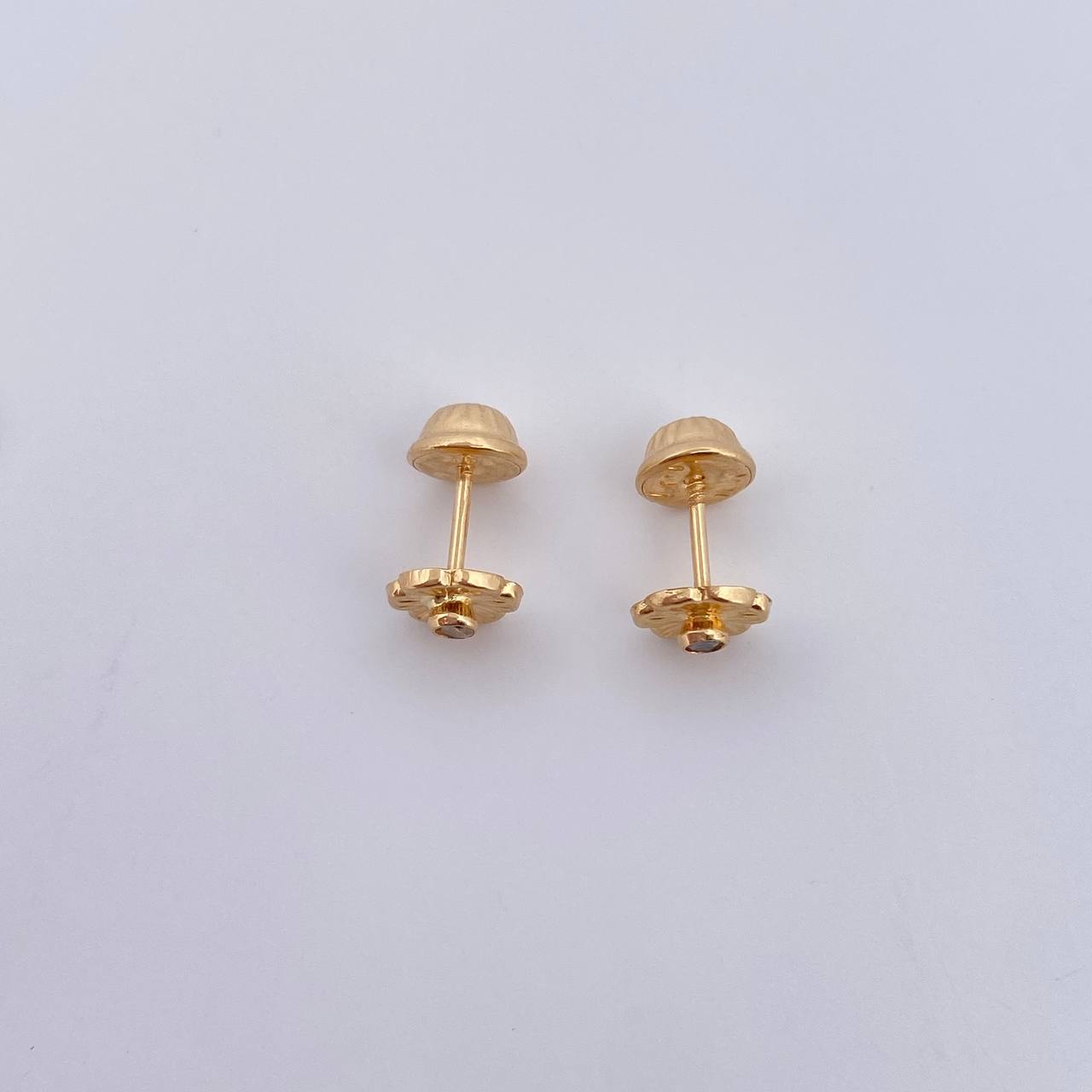 Stud Earrings Flower 0.6gr / White Zircon Yellow Gold 18K $