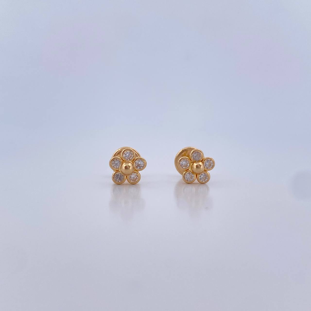 Stud Earrings Flower 0.75gr / White Zircons 18K Yellow Gold $