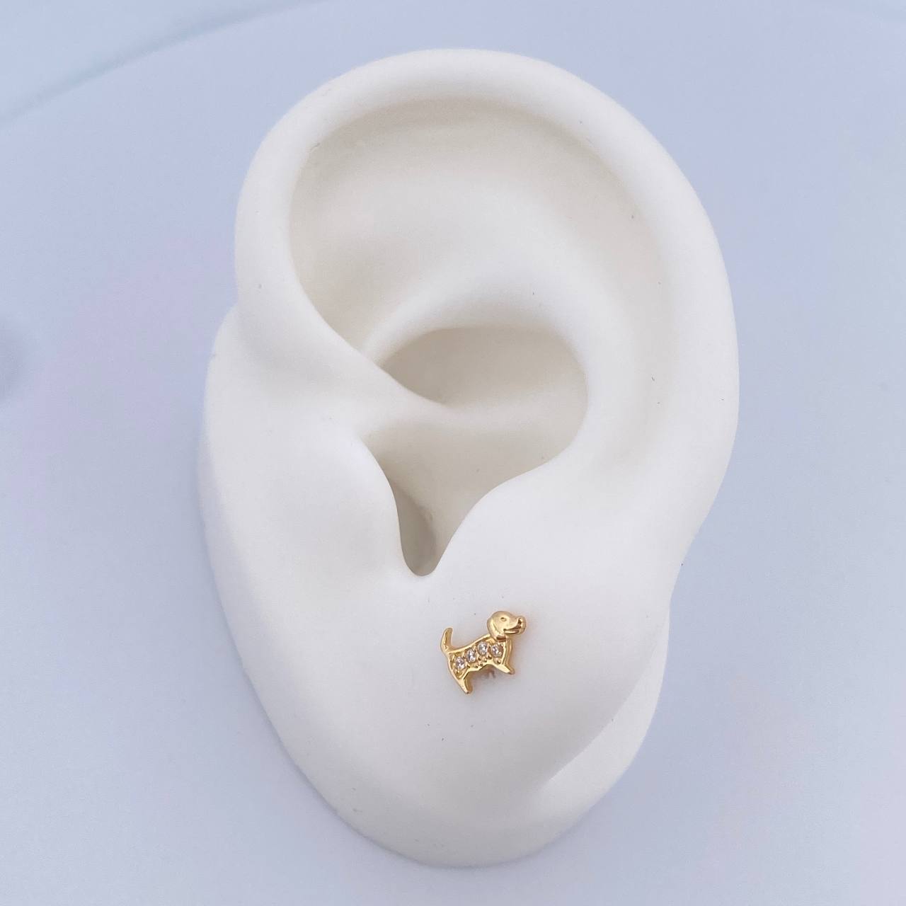 Topos Perro 0.7gr / Circones Blancos Oro Amarillo 18K $