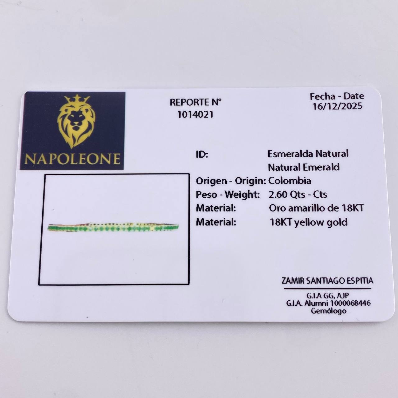 Pulso Tenis Esmeralda 2,60 Qts 6.7 g / 7 1/4 in / 2.1 mm Oro Amarillo 18K