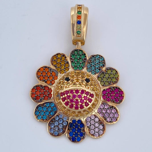 Pendant Happy Face Flower 6.2gr / 3.5cm (1.4in) / 18K Gold &