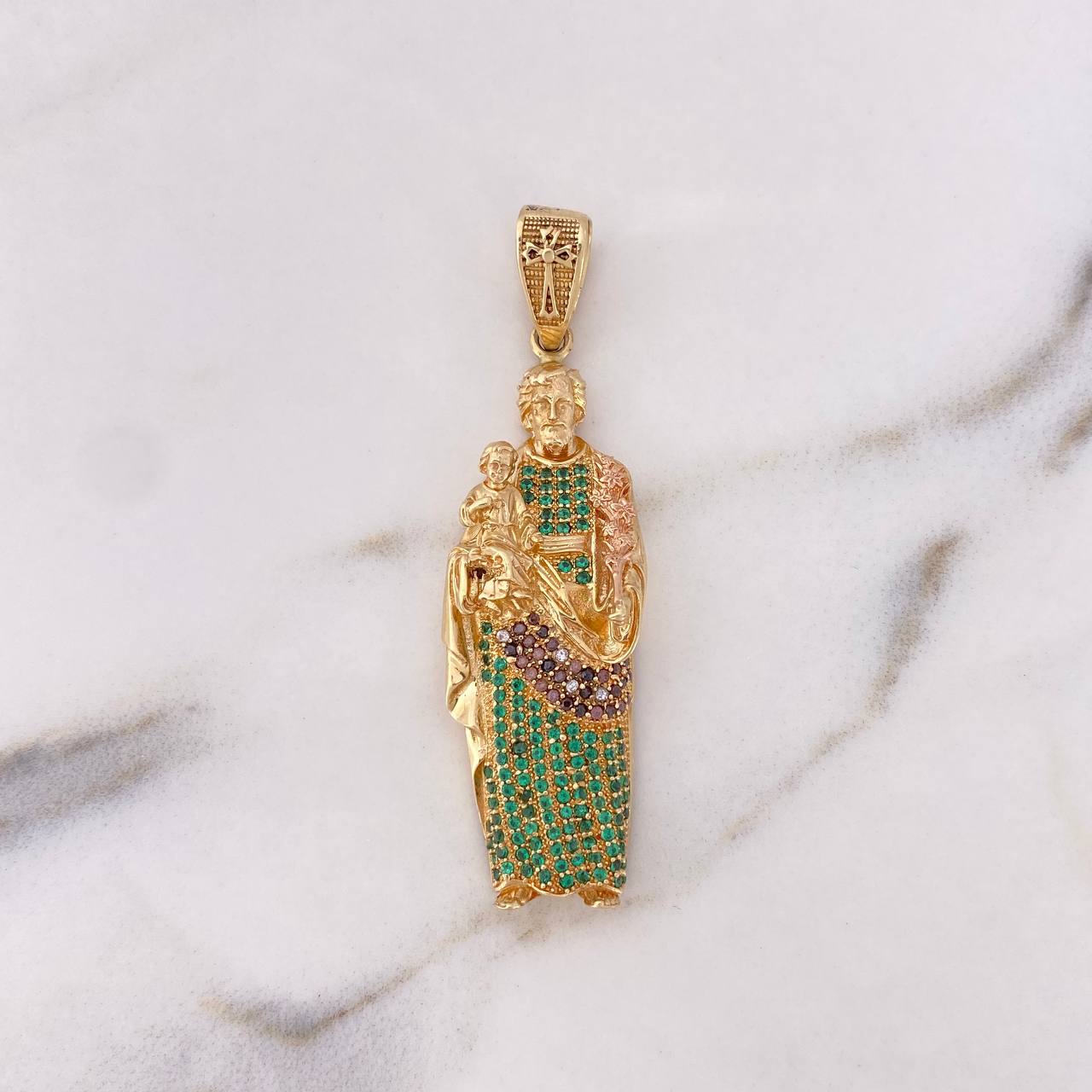 Pendant San Jose 12.35gr / 5.7cm / Green-Brown-White Zircons 18K Yellow Gold #