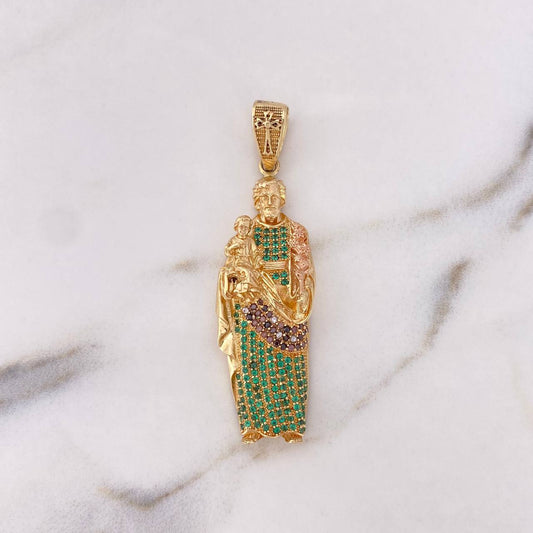 Pendant San Jose 12.35gr / 5.7cm / Green-Brown-White Zircons 18K Yellow Gold #