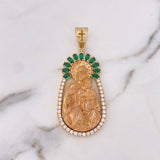 Dije Virgen Del Carmen 27.8gr / 6.7cm / Circones Blancos Verdes Oro Amarillo 18K #