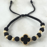 Pulsera Negra Herraje Trebol 3gr / Nac.Esp. Oro 18K *