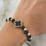 Pulsera Negra Herraje Trebol 3gr / Nac.Esp. Oro 18K *