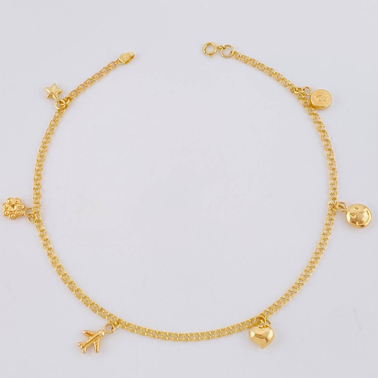 Tobillera Roll On Dijes 3.75 g / 9 3/4 in / 2.3 mm Oro Amarillo 18K