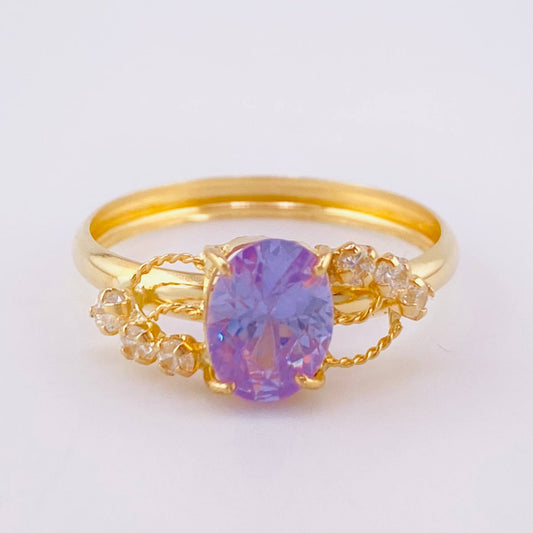 Real Lilac Solitaire Ring 1.8 g / T8 1/2 18K Yellow Gold