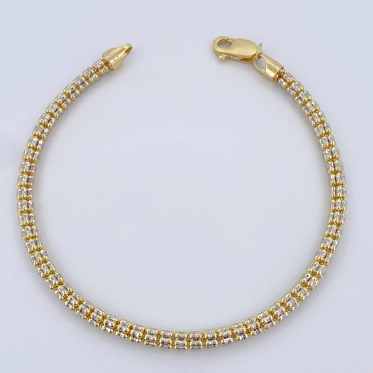Ice Bracelet 6.7gr / 7 1/2 in / Two Tone Yellow White Gold +4 14K Italy &