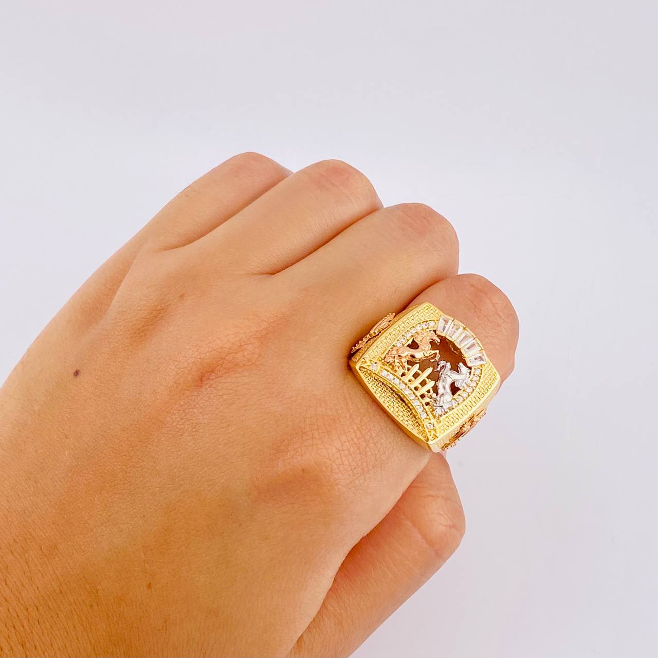 Anillo Herradura Caballo 9.3 g / T10 1/4 Tres Oros 18K