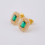 Rectangle Halo Stud Earrings 2.1 g / 1/2 in Yellow Gold 18K