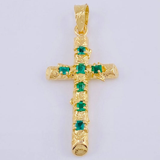 Pendant Cross Trunk Flat Tips Emerald 1.8 Qts 3.05 g / 1 3/4 in 18K Yellow Gold
