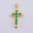 Pendant Cross Trunk Flat Tips Emerald 1.8 Qts 2.85 g / 1 1/2 in 18K Yellow Gold