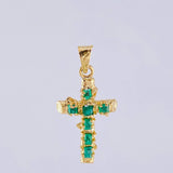 Pendant Cross Trunk Flat Tips Emeralds 80Pts 1.65 g / 1 1/4 in 18K Yellow Gold
