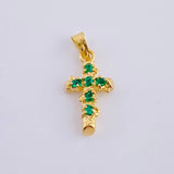Pendant Cross Trunk Flat Tips Emeralds 6Pts 0.95 g / 3/4 in 18K Yellow Gold