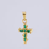 Pendant Cross Trunk Flat Tips Emerald 6Pts 1.05 g / 3/4 in 18K Yellow Gold