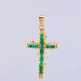 Dije Cruz Tronco Puntas Planas Esmeraldas 2 Qts 3.35 g / 1 1/2 in Oro Amarillo 18K