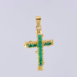 Dije Cruz Tronco Puntas Planas Esmeraldas 2 Qts 3.4 g / 1 1/2 in Oro Amarillo 18K