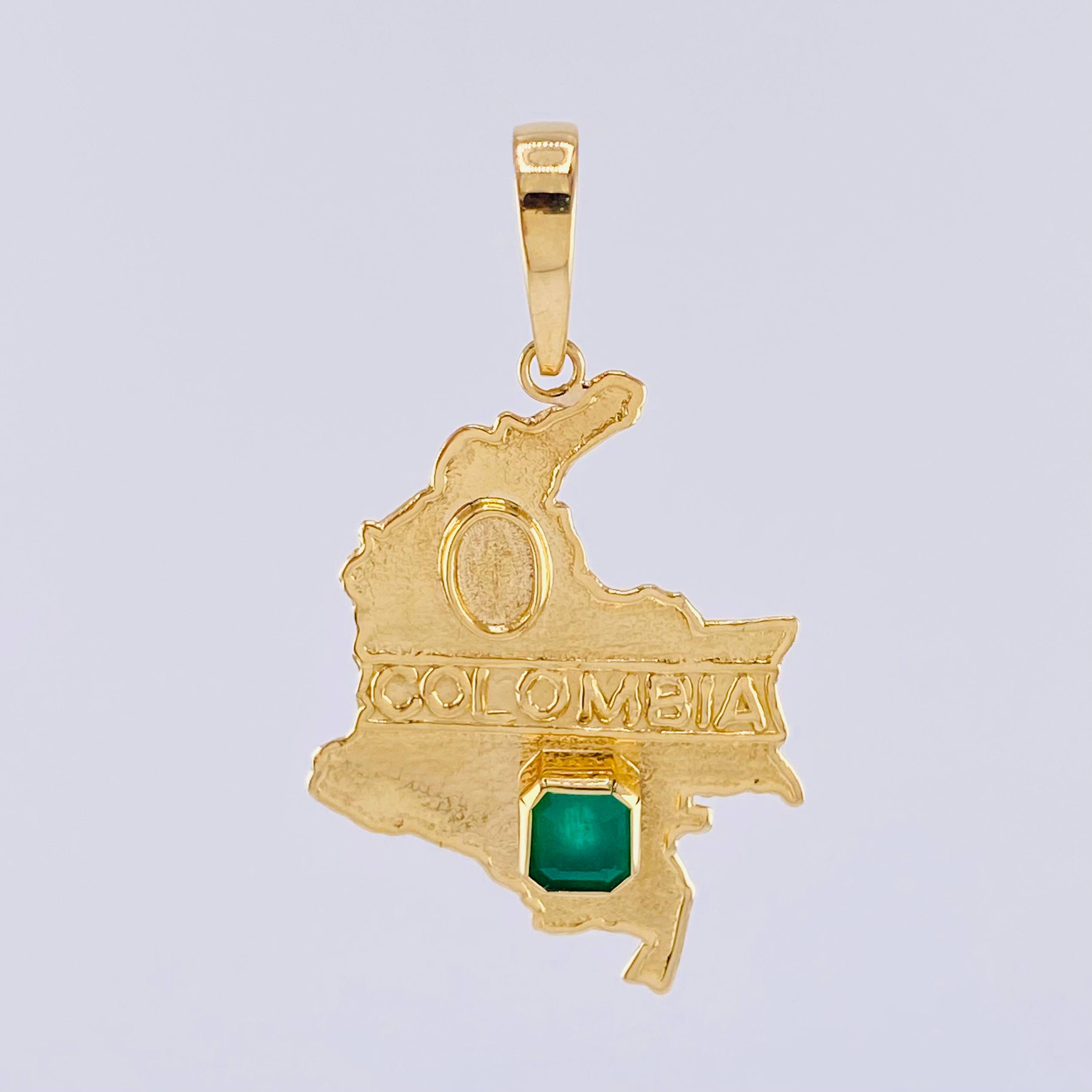 Pendant Map of Colombia Emerald 1.1 cts 4.65 g / 2 in 18K Yellow Gold