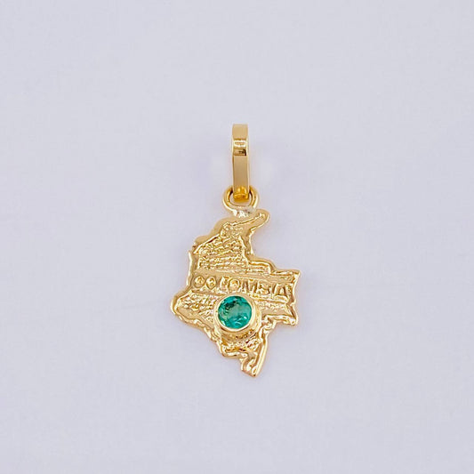 Dije Mapa De Colombia Esmeralda 8Pts 0.4 g / 3/4 in Oro Amarillo 18K