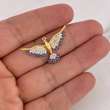 Pendant Colibri 3.5gr / 1.8cm / White Blue Zircons 18K Yellow Gold #