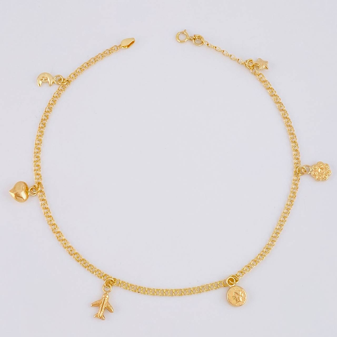 Tobillera Roll On Dijes 3.6 g / 10 in / 2.3 mm Oro Amarillo 18K
