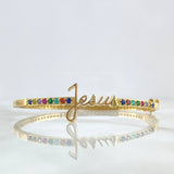 Pulso Aro Jesus 11.6gr / 18cm / 4mm Circones de Colores Oro Amarillo 18K *