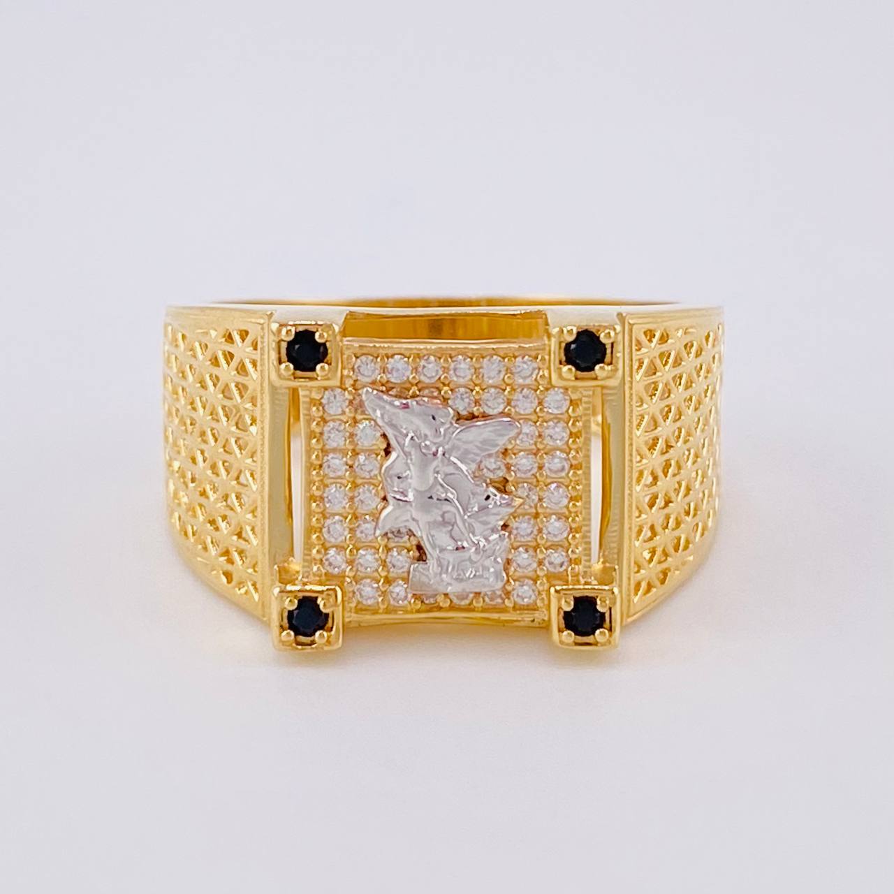 Saint Michael Archangel Mesh Ring 6.7g / T10 1/4 Two-Tone Yellow White Gold 18K