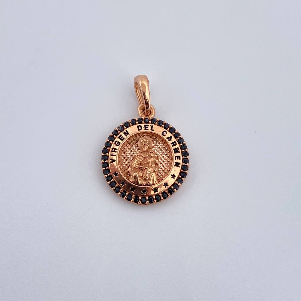 Dije Virgen Del Carmen 2.3gr / 2.1cm / Circones Negros  Oro Rosa 18K &