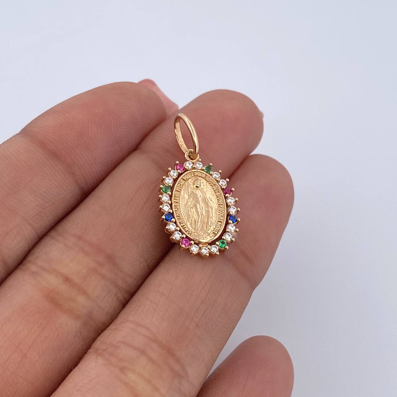 Dije Virgen Milagrosa 1.55gr / 2.3cm / Circones de Colores Oro Amarillo 18K &