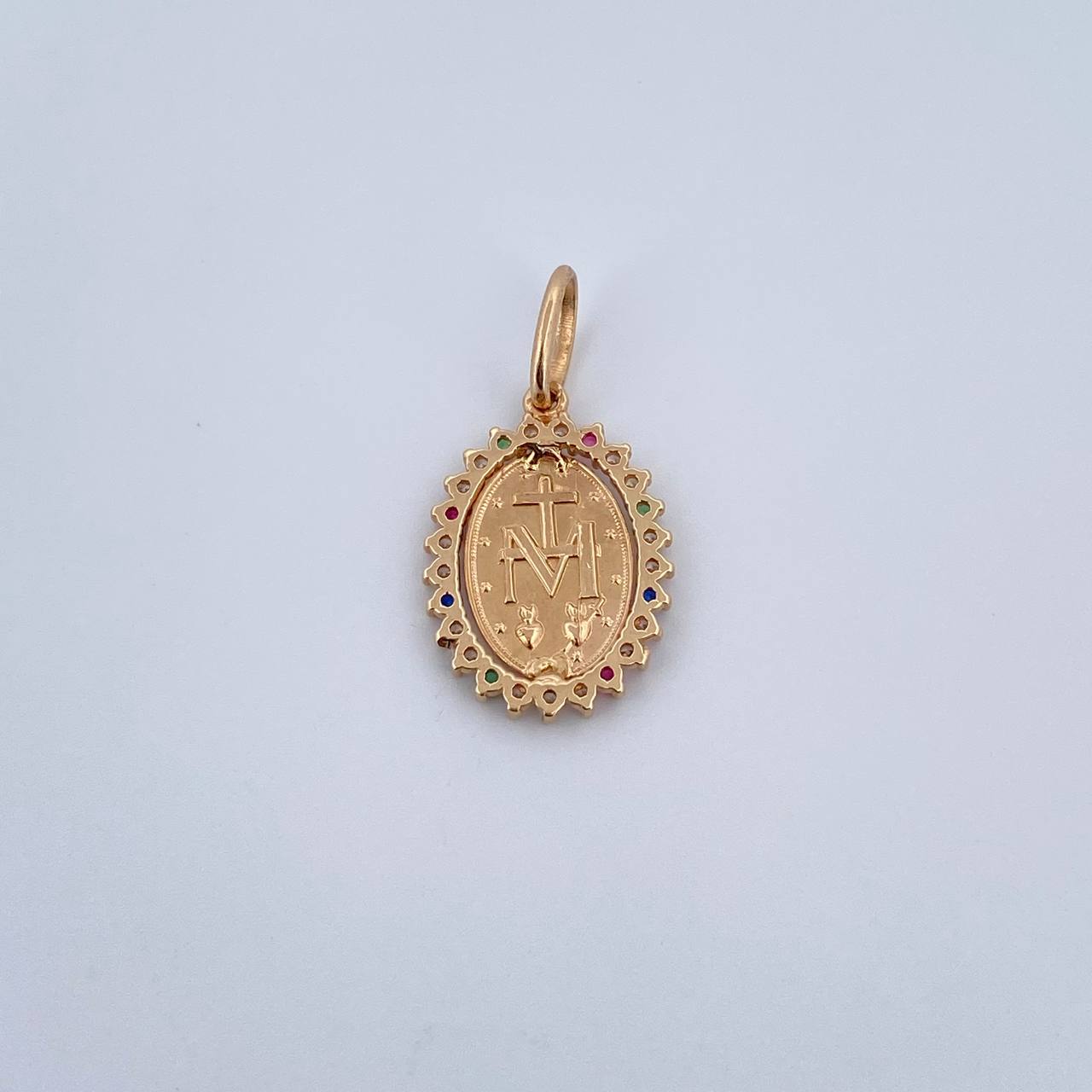 Dije Virgen Milagrosa 1.55gr / 2.3cm / Circones de Colores Oro Amarillo 18K &