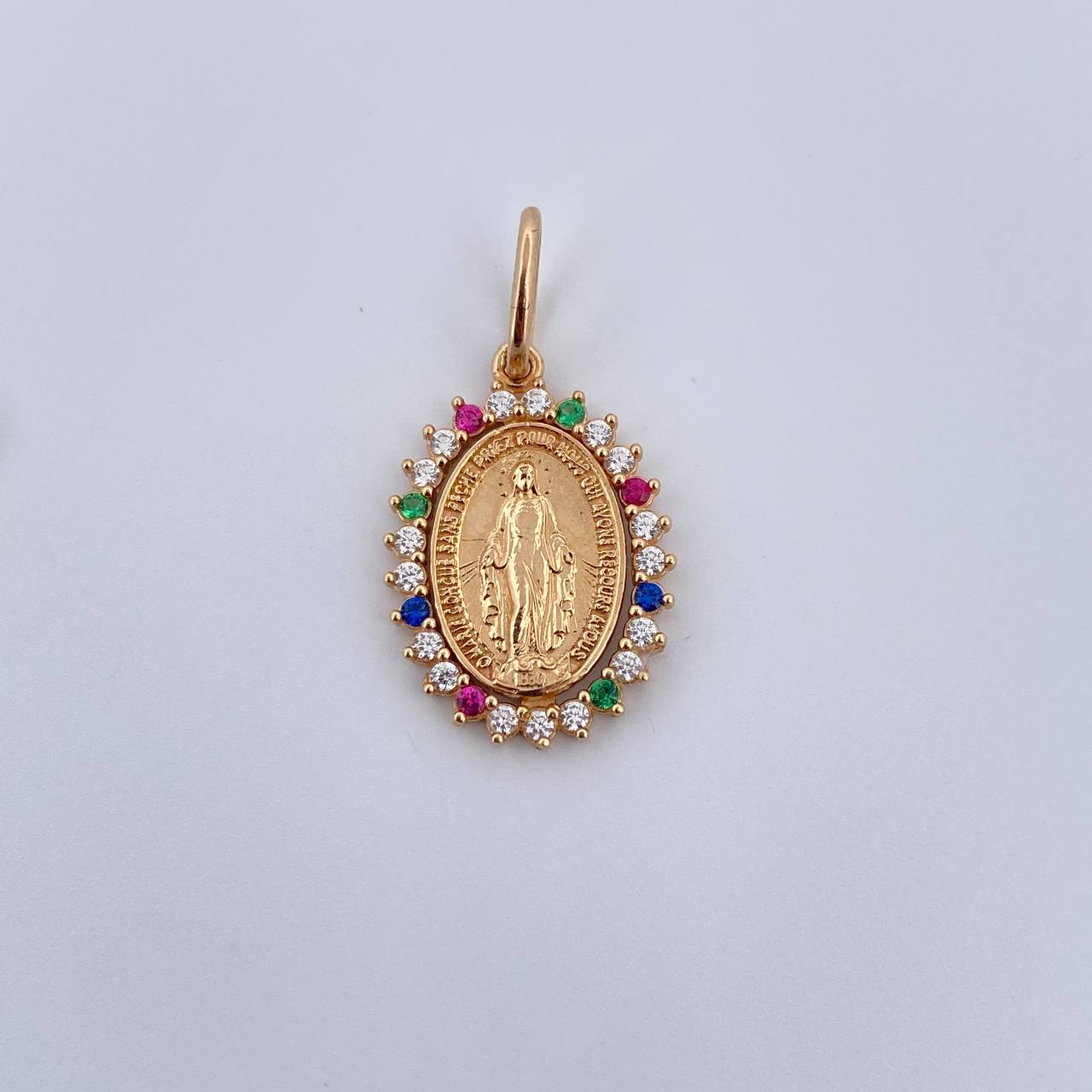 Dije Virgen Milagrosa 1.55gr / 2.3cm / Circones de Colores Oro Amarillo 18K &