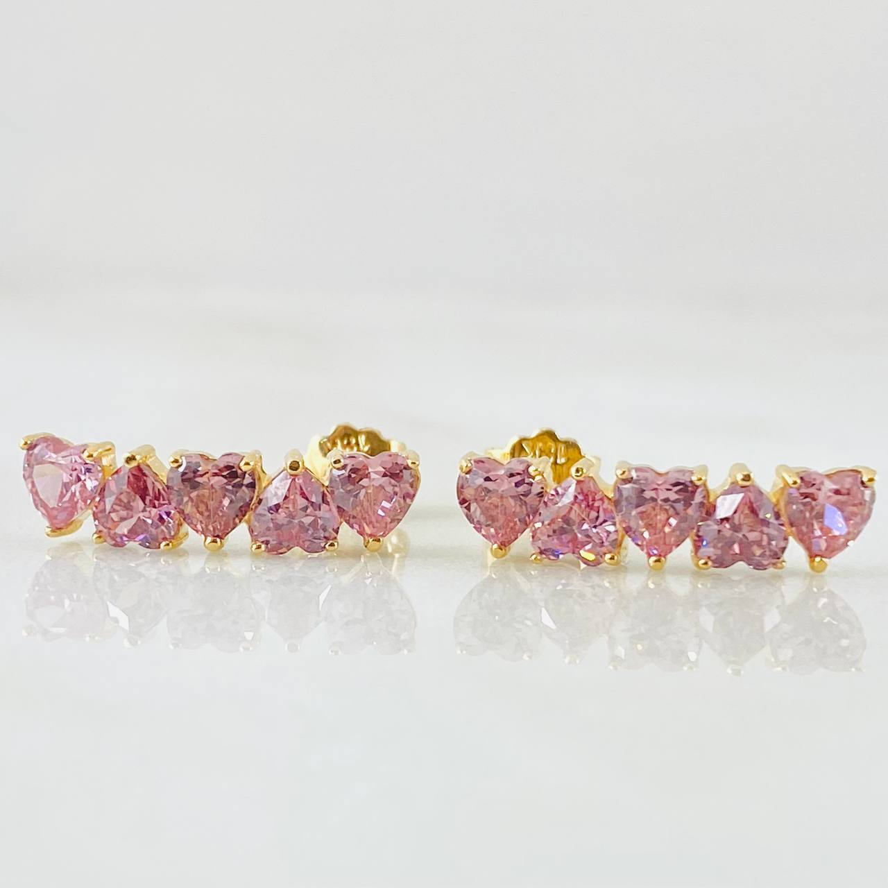 Topos Línea Corazones Rosados 2.5gr / Oro Amarillo 18K